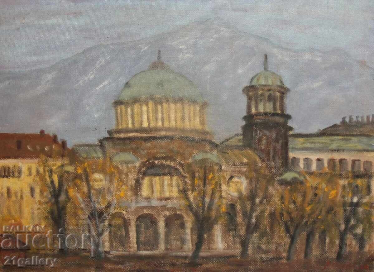 Милчо Павлов, градски пейзаж, маслени бои, подписана 1968г с цена 280.00 лв. | € 143.16 Милчо Павлов, градски пейзаж, маслени бои, подписана 1968г с цена 280.00 лв. | € 143.16