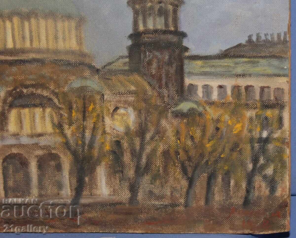 Доставка на Милчо Павлов, градски пейзаж, маслени бои, подписана 1968г Доставка на Милчо Павлов, градски пейзаж, маслени бои, подписана 1968г