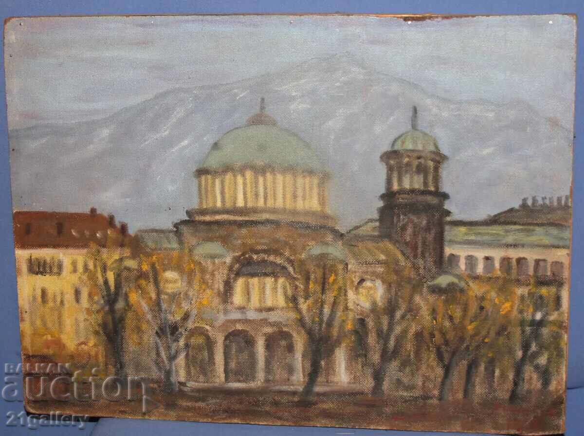 Милчо Павлов, градски пейзаж, маслени бои, подписана 1968г - 7 Милчо Павлов, градски пейзаж, маслени бои, подписана 1968г - 7