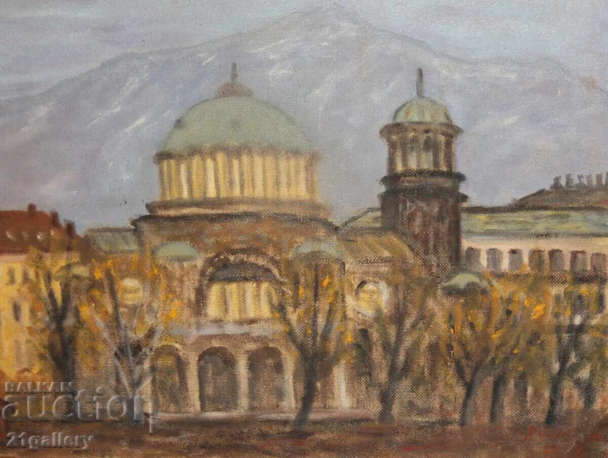 Милчо Павлов, градски пейзаж, маслени бои, подписана 1968г Милчо Павлов, градски пейзаж, маслени бои, подписана 1968г