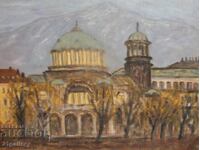 Μίλτσο Παυλόφ, αστικό τοπίο, ελαιογραφία, υπογεγραμμένο 1968