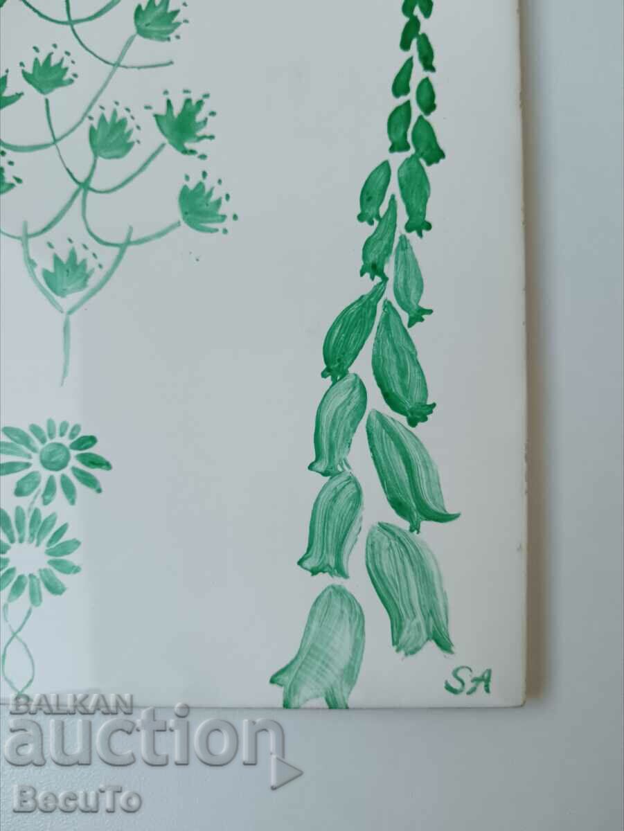 Decorative tile with hand painted flowers with price 10.00 BGN | € 5.11 Decorative tile with hand painted flowers with price 10.00 BGN | € 5.11