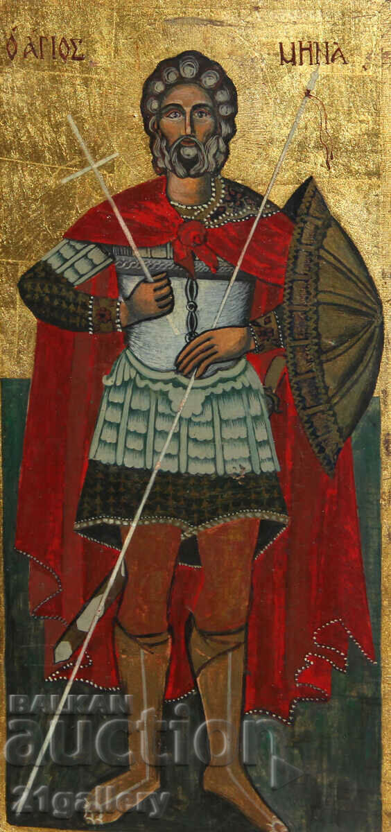 Auction Hand drawn icon of Saint Mina with spear Auction Hand drawn icon of Saint Mina with spear