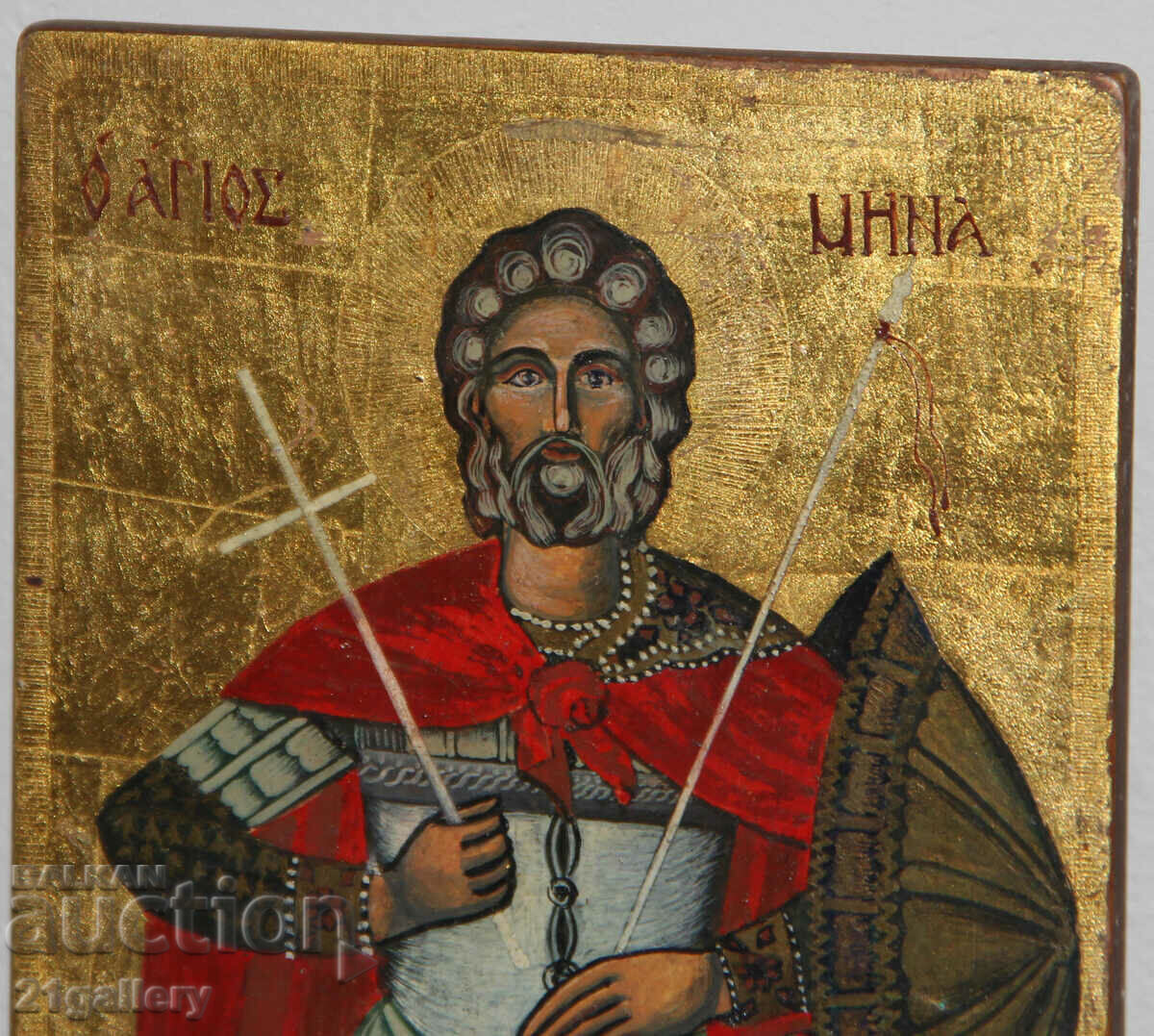 Delivery of Hand drawn icon of Saint Mina with spear Delivery of Hand drawn icon of Saint Mina with spear