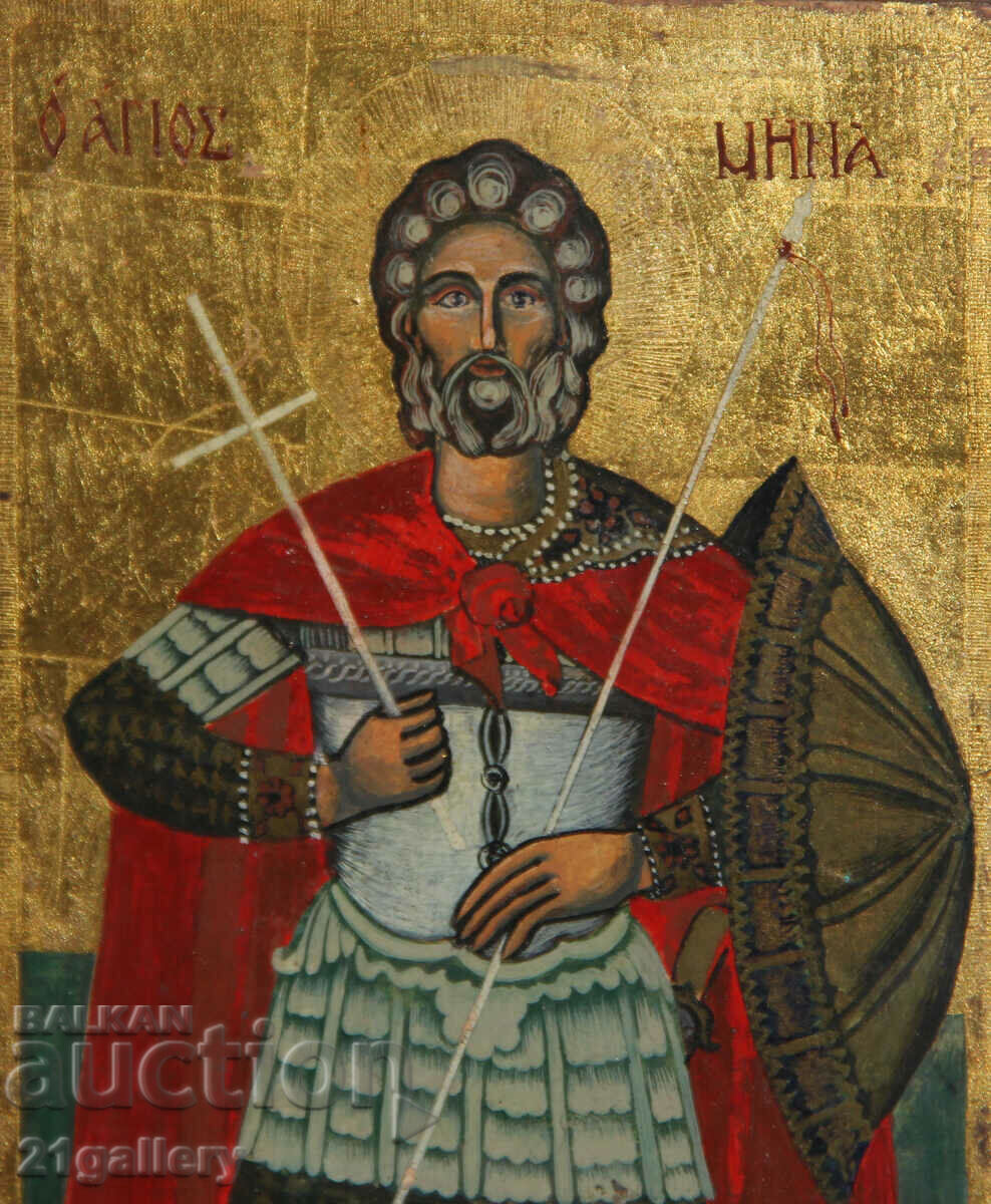 Hand drawn icon of Saint Mina with spear - 5 Hand drawn icon of Saint Mina with spear - 5