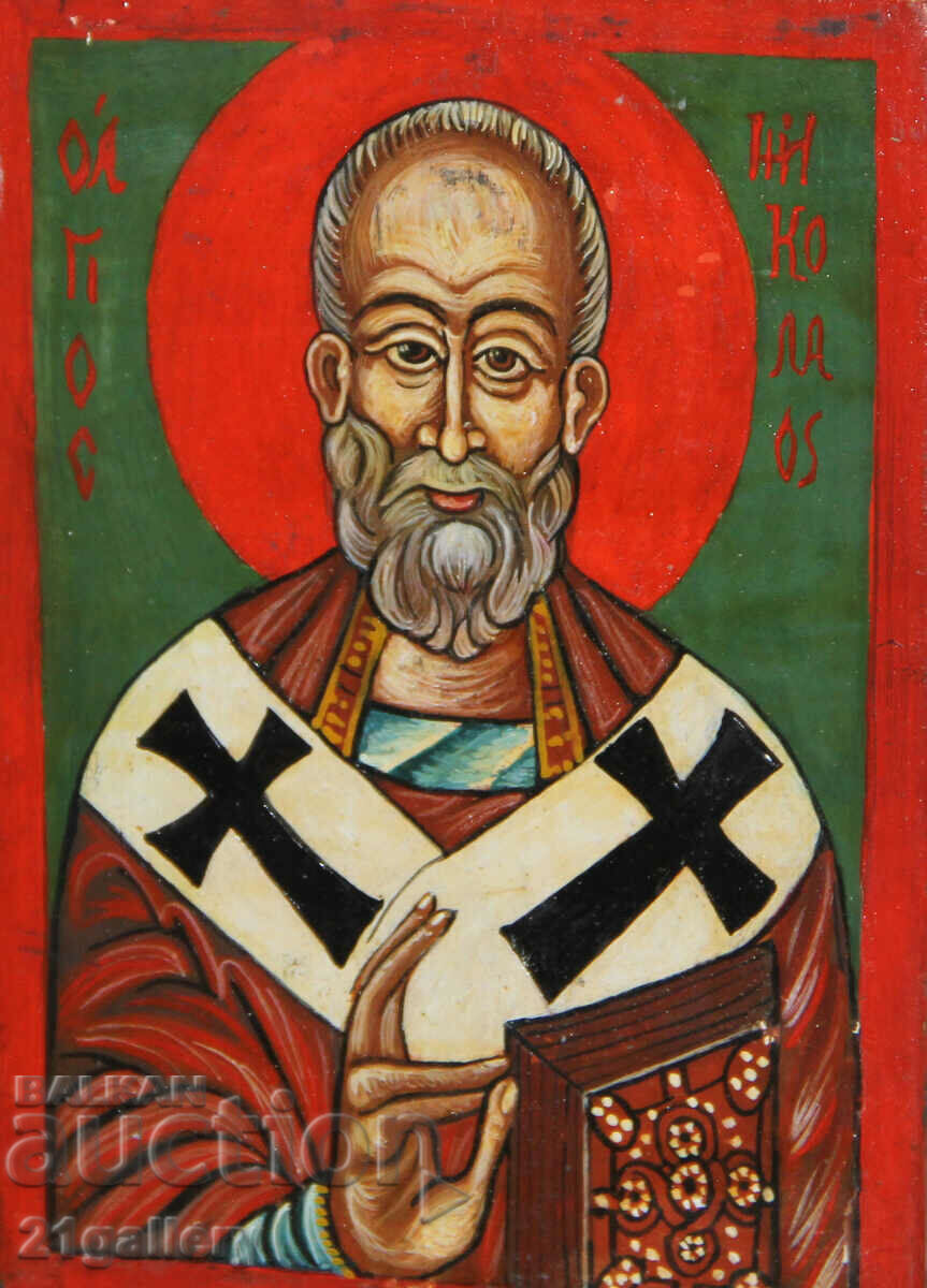 Hand painted icon of Saint Nicholas the Wonderworker with price 200.00 BGN | € 102.26 Hand painted icon of Saint Nicholas the Wonderworker with price 200.00 BGN | € 102.26