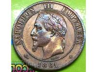 France 10 centimes 1861 30mm copper