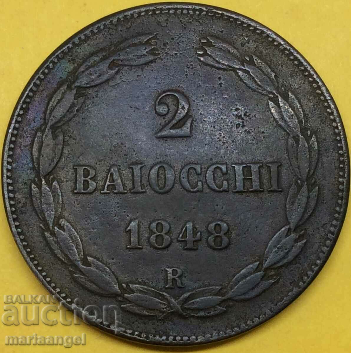 Vatican 2 bayochi 1848 Pius IX Pontiff 34mm bronze