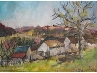 Vintage oil painting somewhere in the French Provence landsc