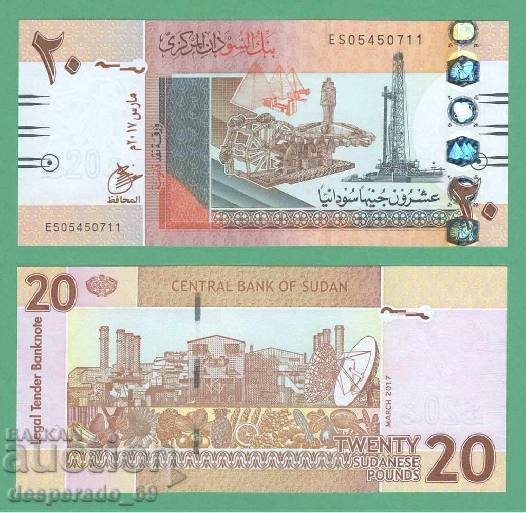 (¯`'•.¸ SUDAN 20 de lire sterline 2017 UNC ¸.•'´¯)