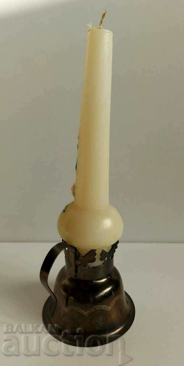 . OLD SOC METAL CANDLESTICK WITH CANDLE with price 25.00 BGN | € 12.78 . OLD SOC METAL CANDLESTICK WITH CANDLE with price 25.00 BGN | € 12.78
