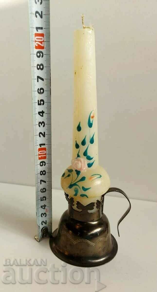 Delivery of . OLD SOC METAL CANDLESTICK WITH CANDLE Delivery of . OLD SOC METAL CANDLESTICK WITH CANDLE