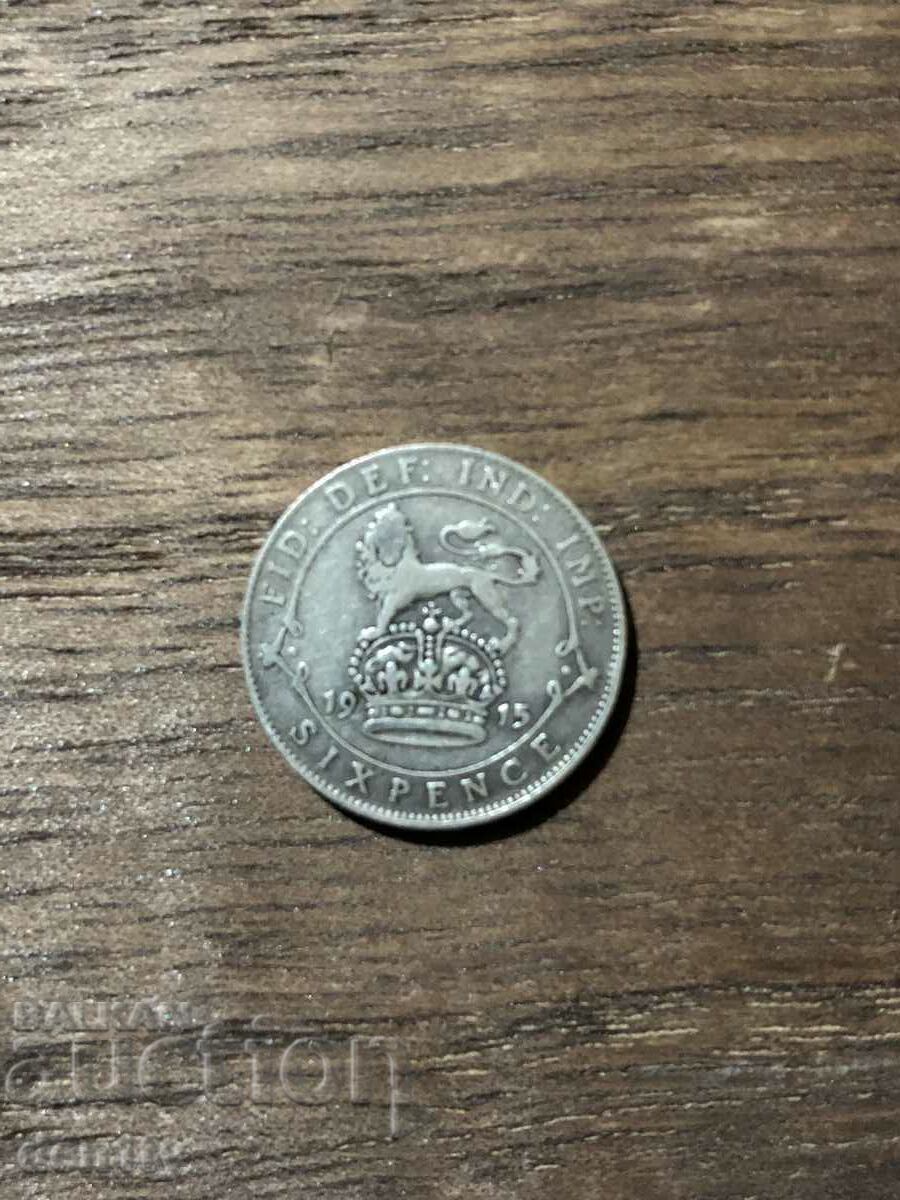 silver coin 1915 six pence