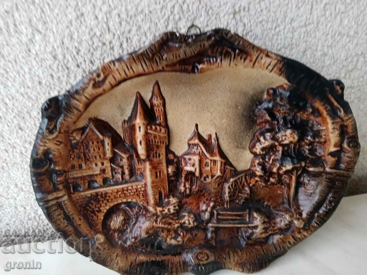 Wall panel, clay panel, city view, bas-relief Wall panel, clay panel, city view, bas-relief