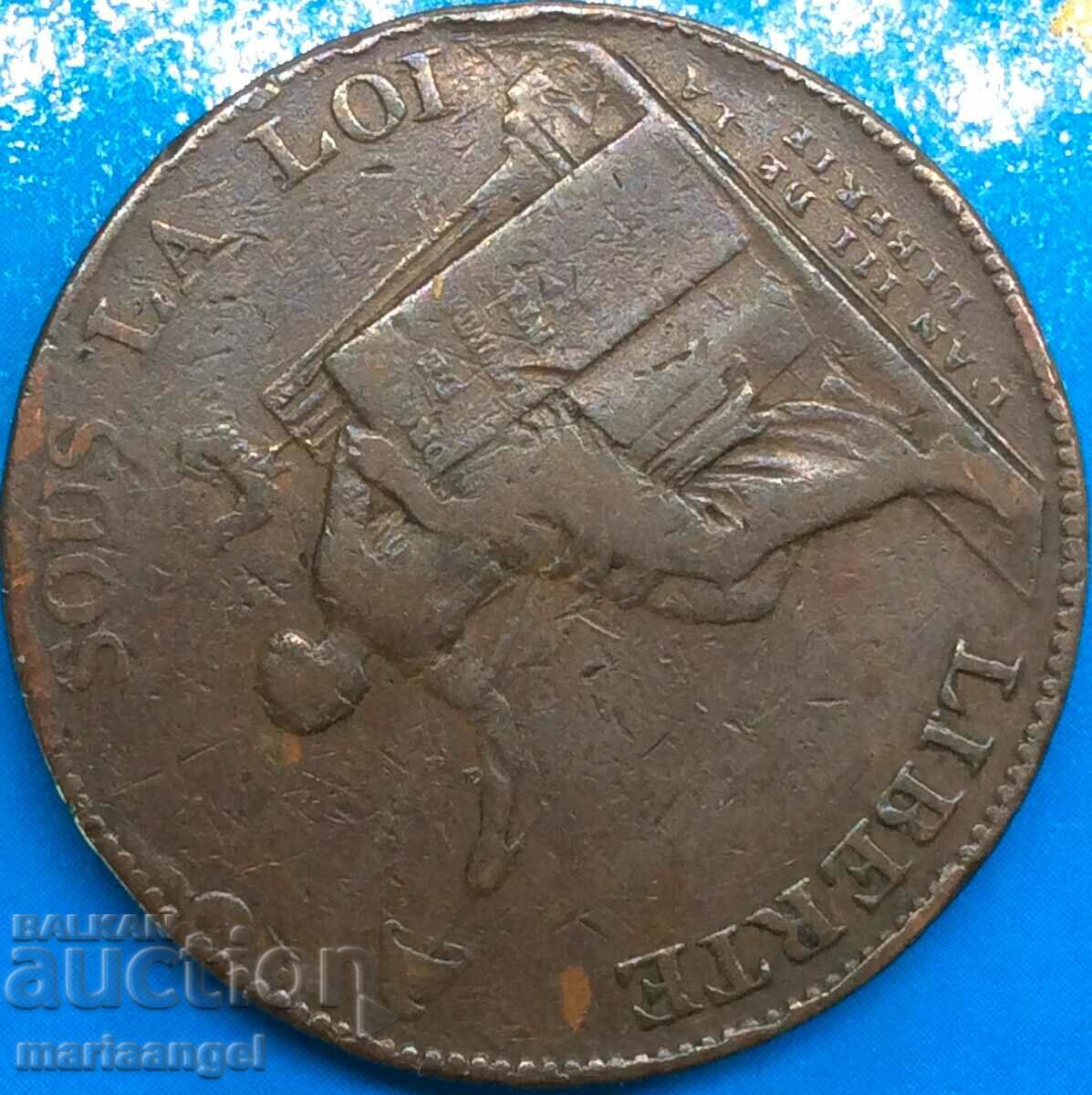 France 1791 2 sols Manneron Birmingham bronze