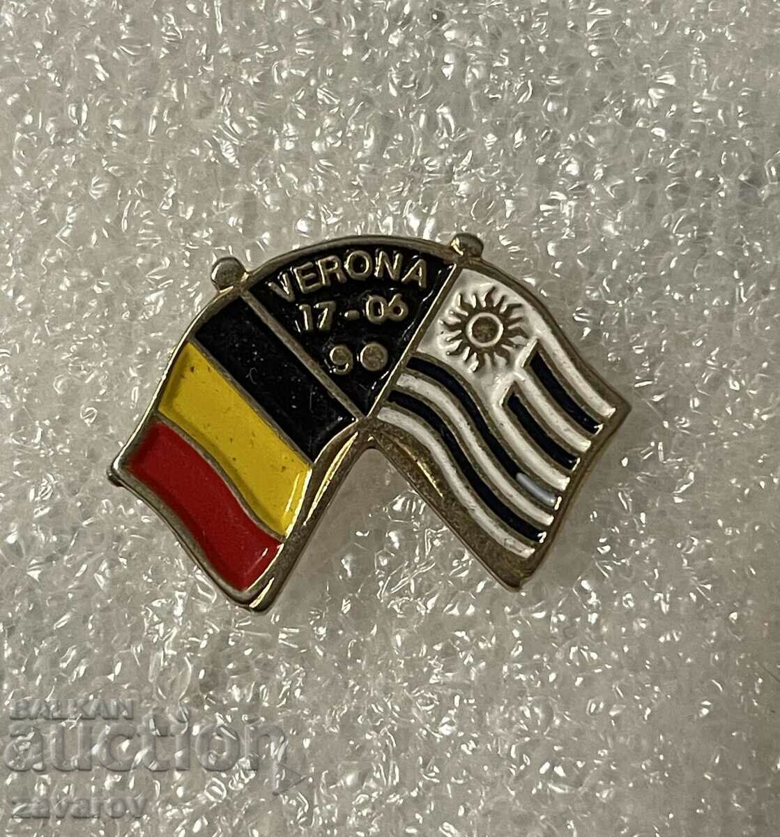 Belgium - Uruguay Italy 1990 World Cup 90 Badge Football WC Belgium - Uruguay Italy 1990 World Cup 90 Badge Football WC