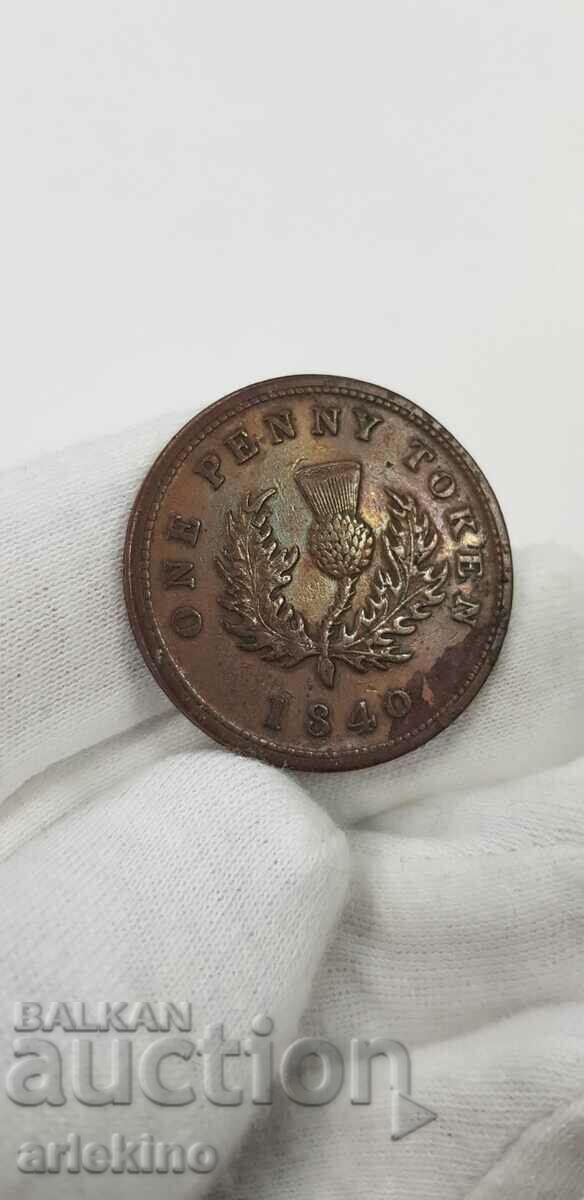 Licitație Monedă de colecție de 1 penny de bronz - Scoția - 1840 Licitație Monedă de colecție de 1 penny de bronz - Scoția - 1840