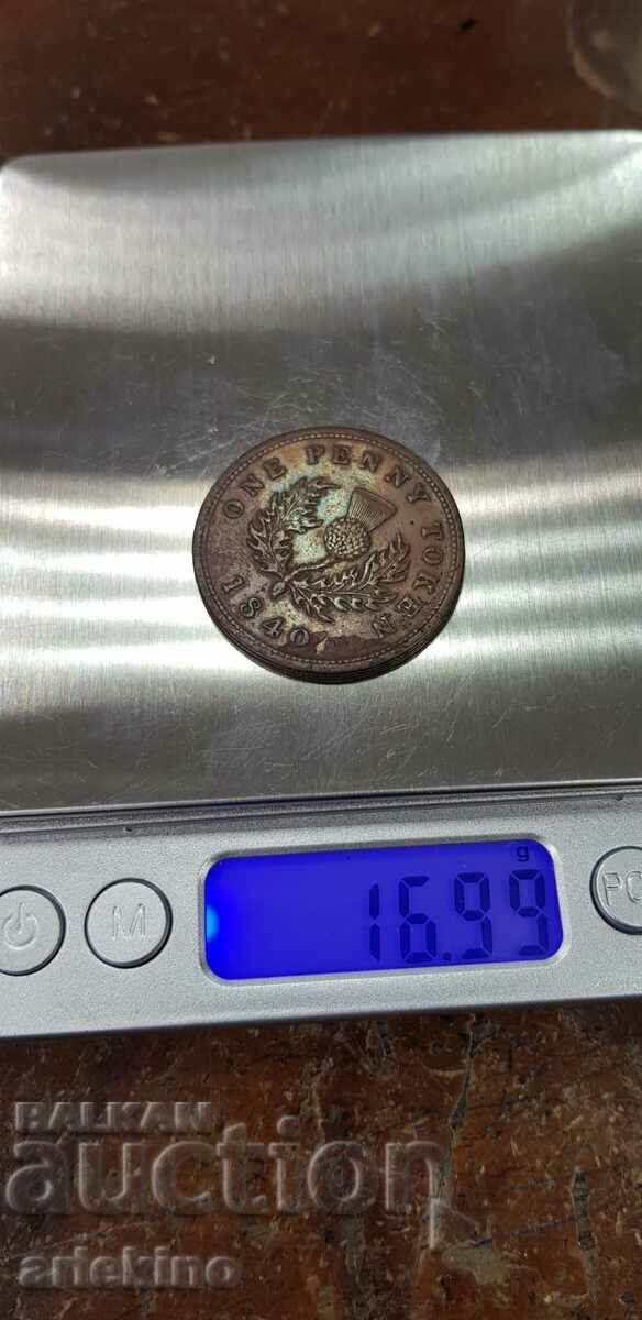 Monedă de colecție de 1 penny de bronz - Scoția - 1840 - 7 Monedă de colecție de 1 penny de bronz - Scoția - 1840 - 7