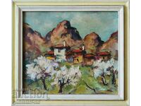 Picture, spring landscape, houses