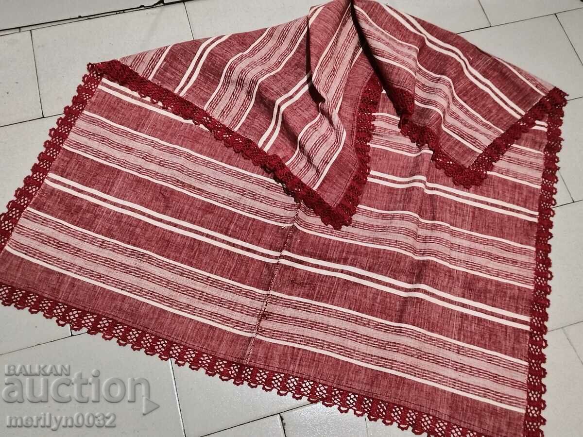 Old handwoven bed sheet with lace border embroidery - 6 Old handwoven bed sheet with lace border embroidery - 6