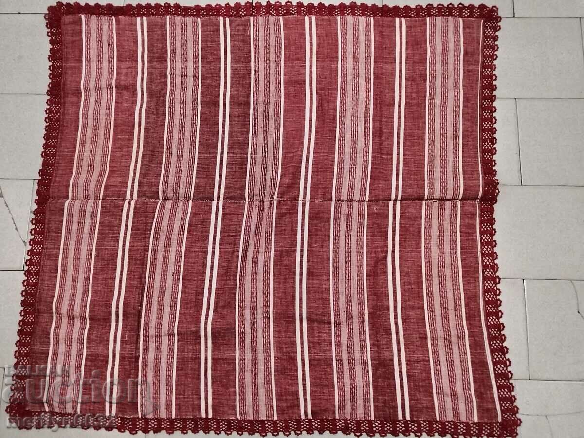 Old handwoven bed sheet with lace border embroidery Old handwoven bed sheet with lace border embroidery