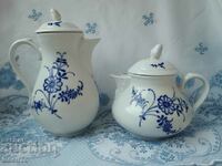 Tirschenreuth Bavaria jug and teapot, cobalt flowers