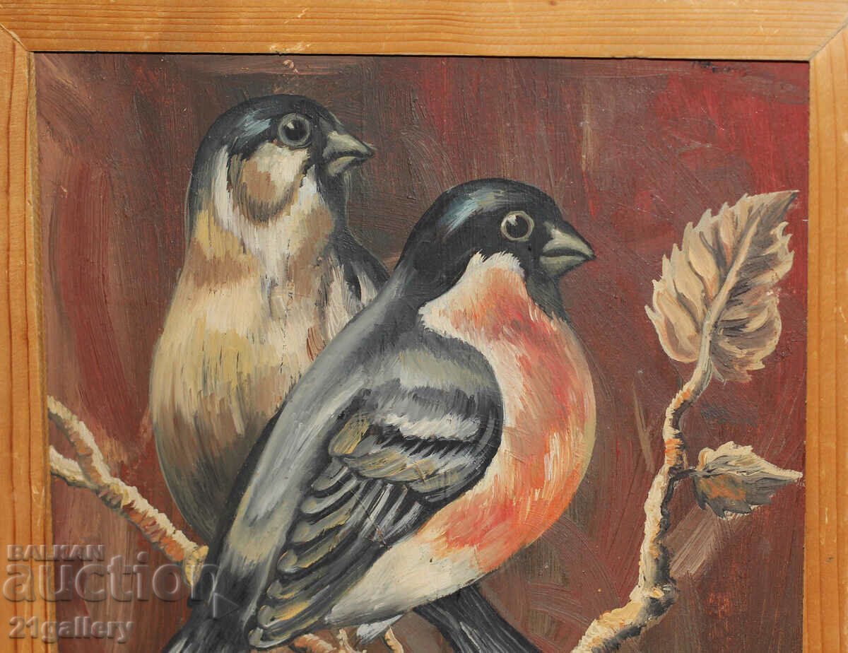 Delivery of Ivo Dolapchiev Oil painting, birds on a branch, signed Delivery of Ivo Dolapchiev Oil painting, birds on a branch, signed
