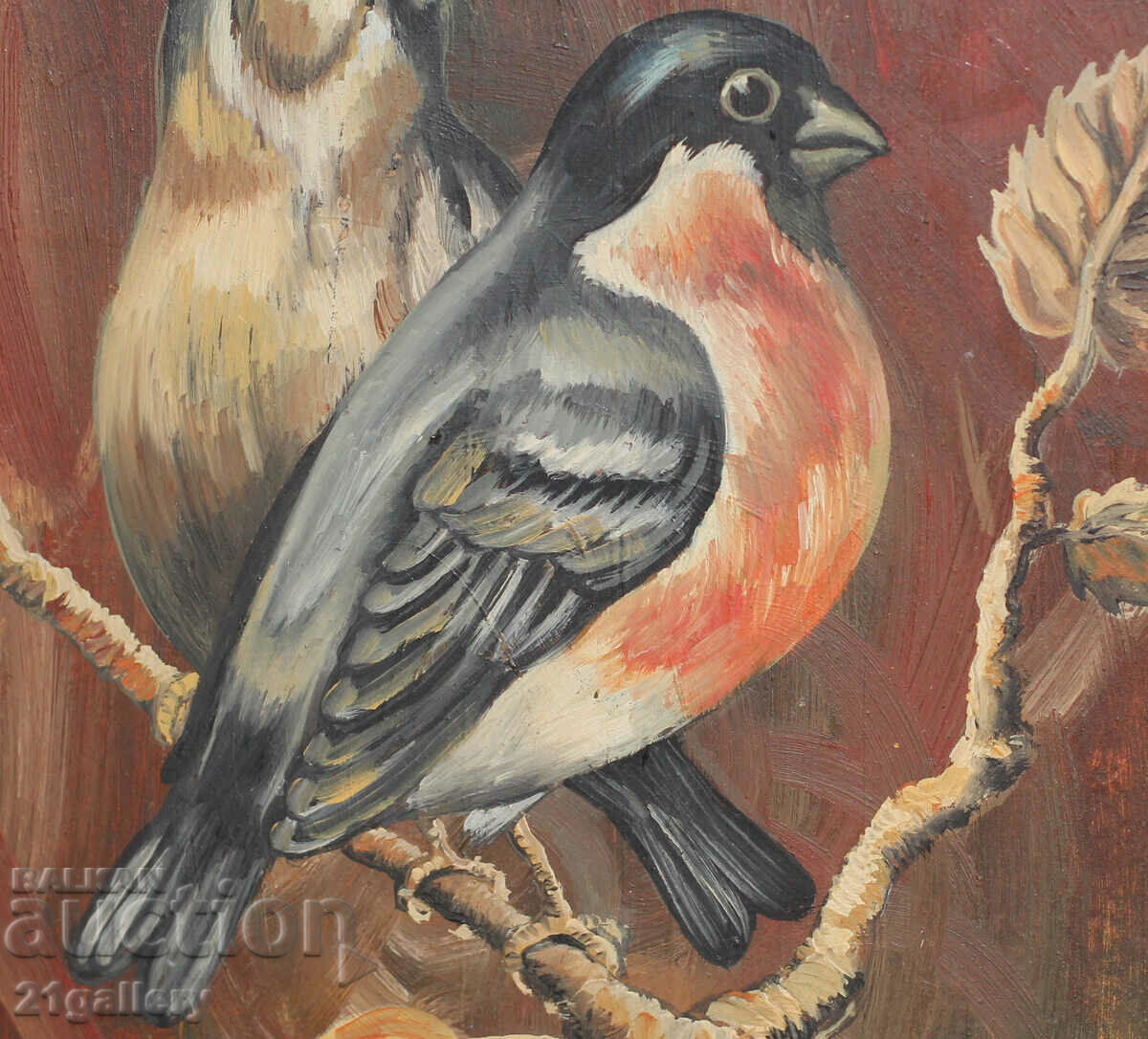 Ivo Dolapchiev Oil painting, birds on a branch, signed - 5 Ivo Dolapchiev Oil painting, birds on a branch, signed - 5