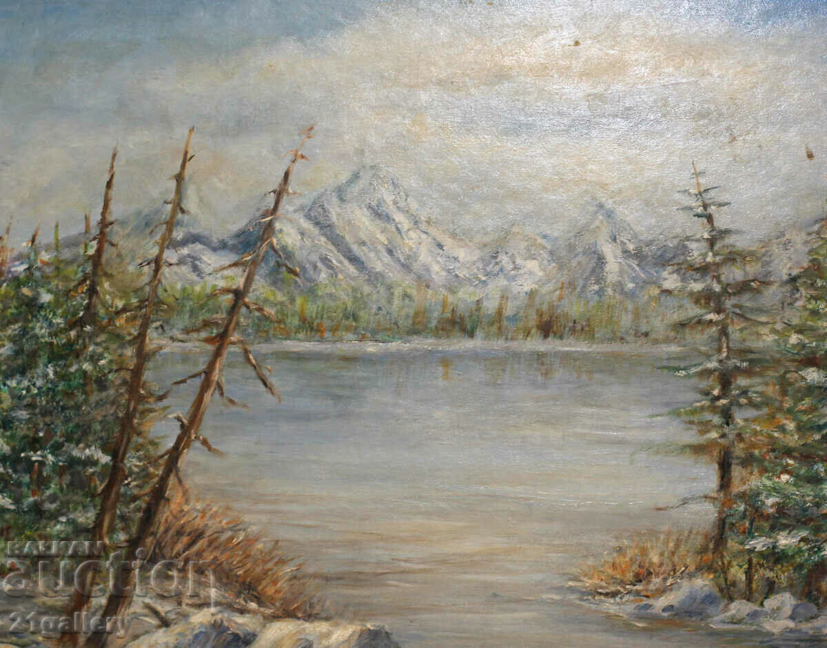 Delivery of River winter landscape oil on canvas, France, signed Delivery of River winter landscape oil on canvas, France, signed