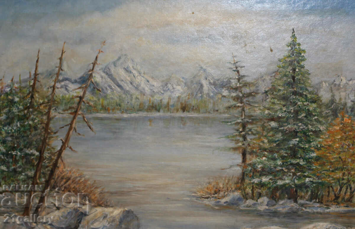 River winter landscape oil on canvas, France, signed - 6 River winter landscape oil on canvas, France, signed - 6