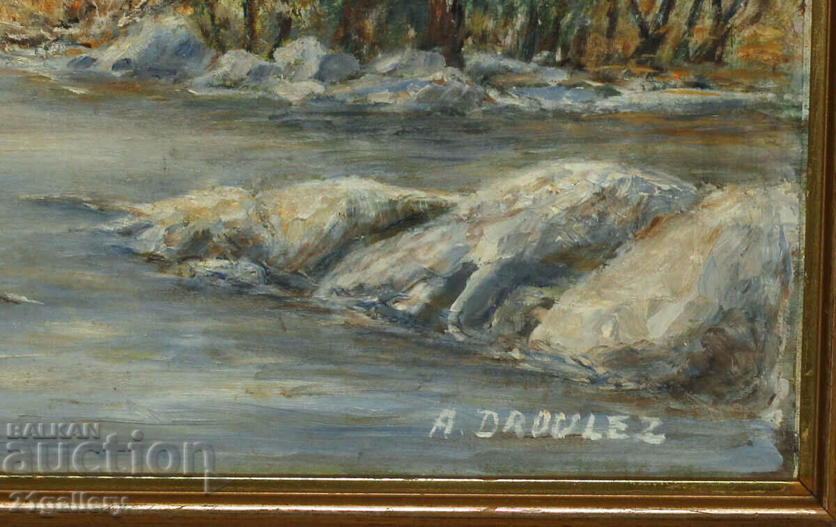 River winter landscape oil on canvas, France, signed - 7 River winter landscape oil on canvas, France, signed - 7