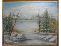 River winter landscape oil on canvas, France, signed