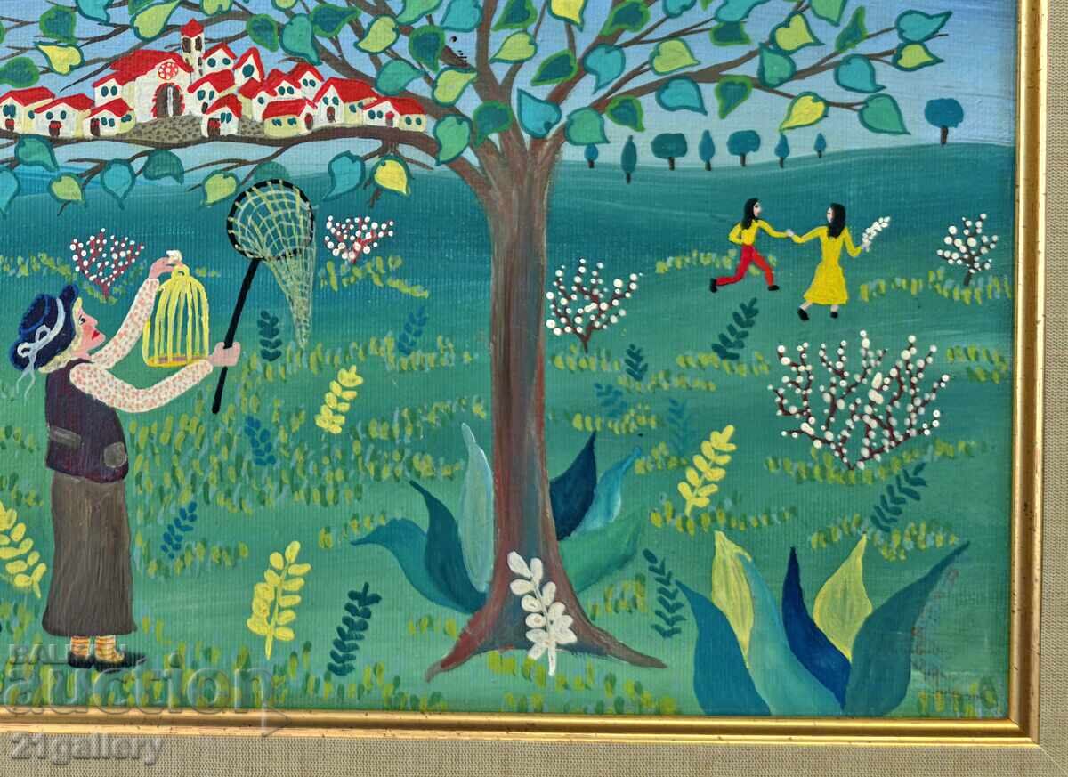 Auction Contemporary oil painting landscape naïveté signed Auction Contemporary oil painting landscape naïveté signed