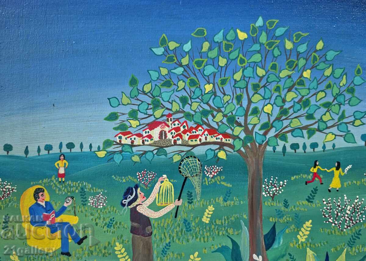 Delivery of Contemporary oil painting landscape naïveté signed Delivery of Contemporary oil painting landscape naïveté signed