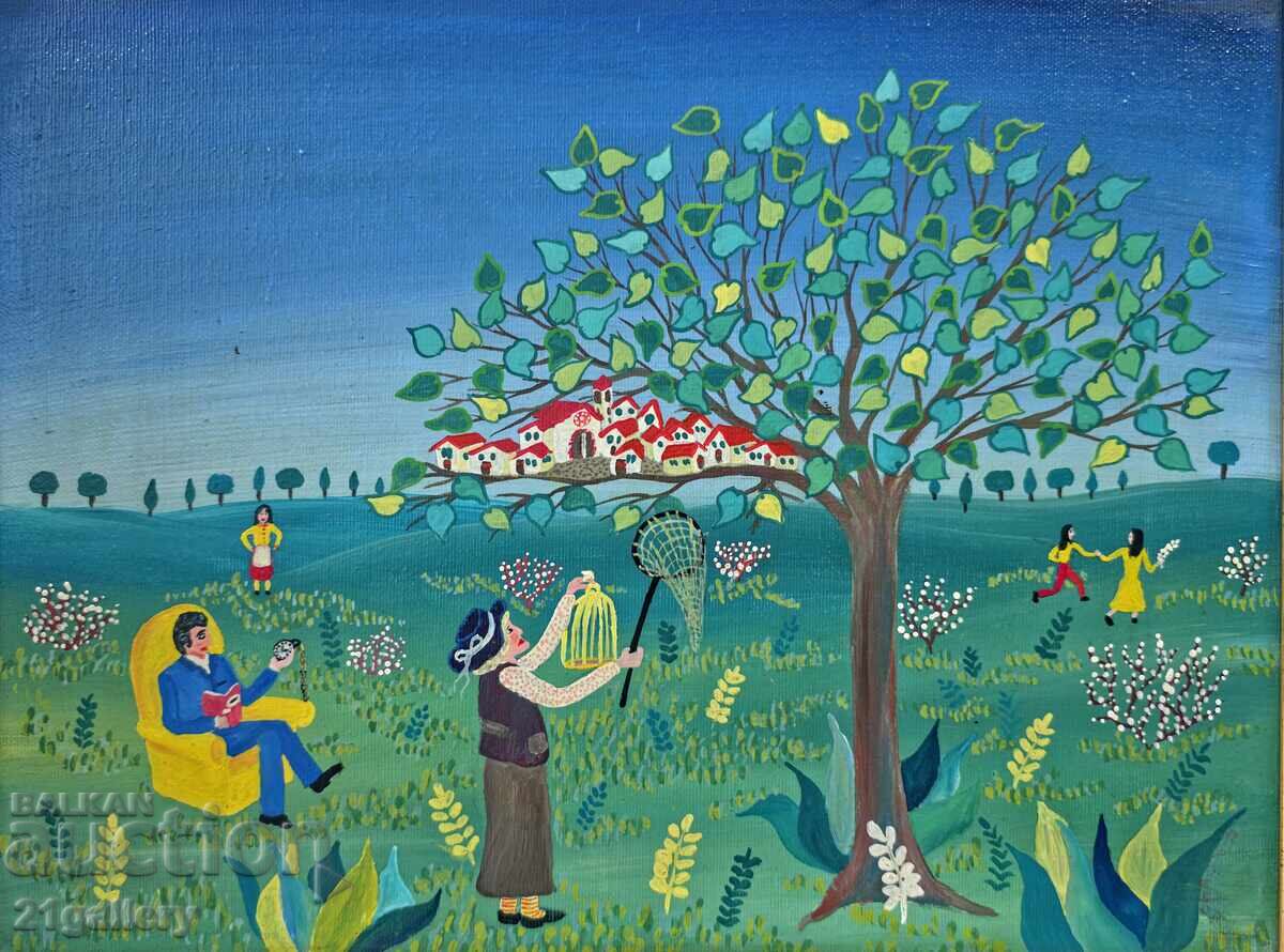 Contemporary oil painting landscape naïveté signed - 5 Contemporary oil painting landscape naïveté signed - 5