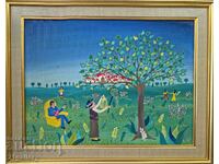 Contemporary oil painting landscape naïveté signed