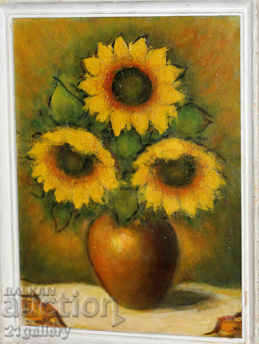 Nikolay Iliev, still life sunflowers, oil paints
