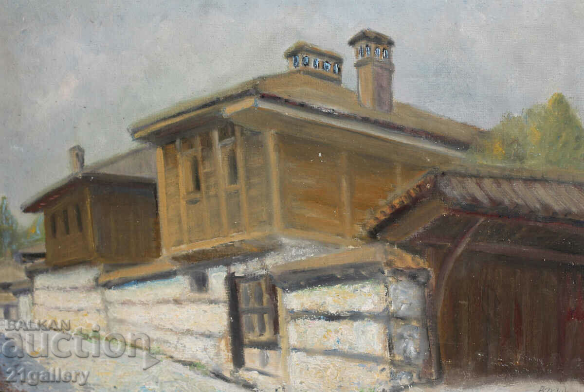 Пейзаж възрожденски къщи, маслени бои, подписана с цена 300.00 лв. | € 153.39 Пейзаж възрожденски къщи, маслени бои, подписана с цена 300.00 лв. | € 153.39