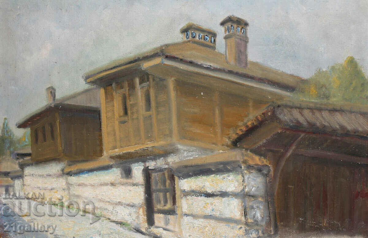 Landscape revival houses, oil paints, signed