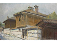 Landscape revival houses, oil paints, signed