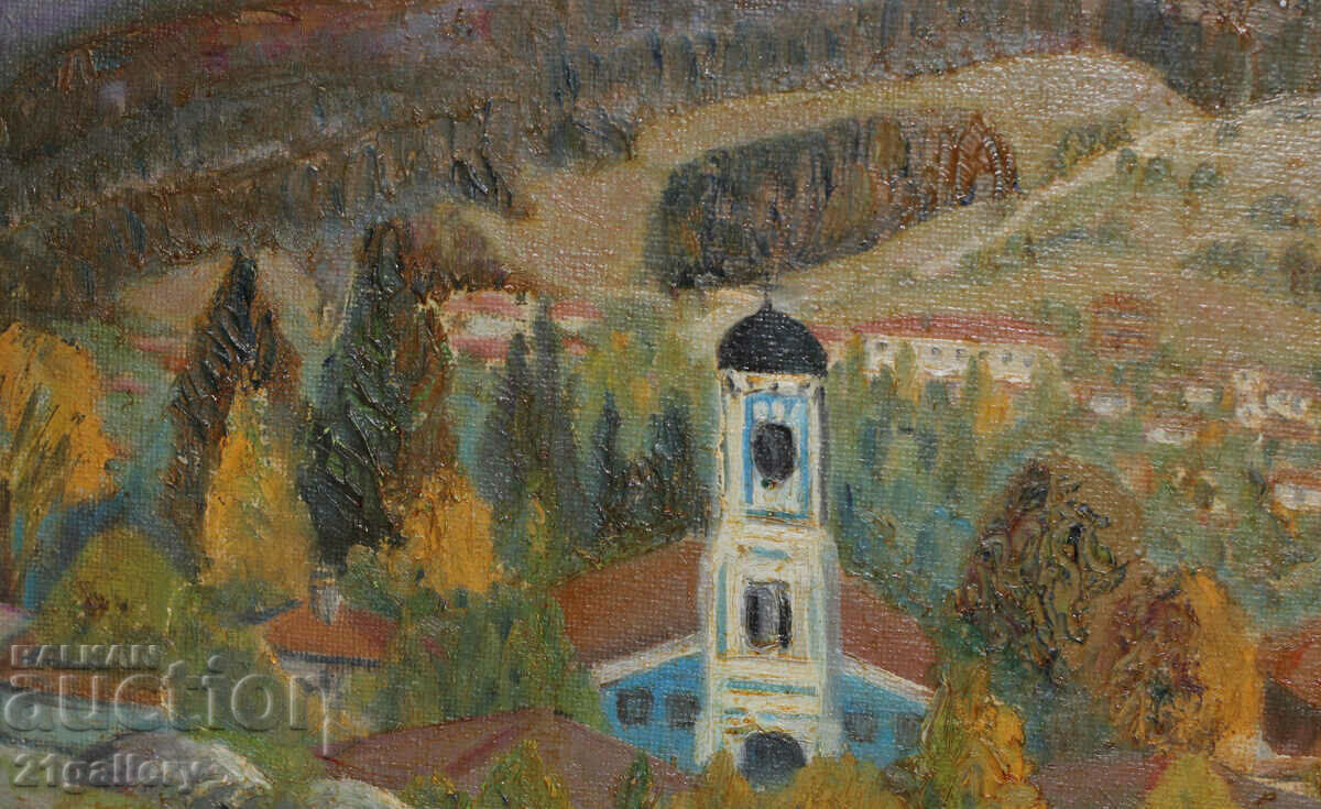 Auction Landscape with church, oil on canvas, signed Auction Landscape with church, oil on canvas, signed