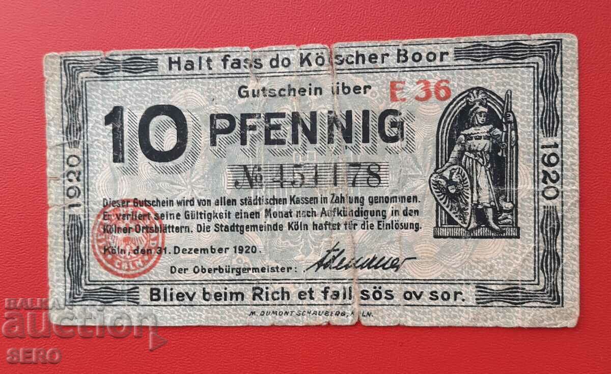 Bancnota-Germania-S.Rhine-Westfalia-Köln-10 Pfennig 1920