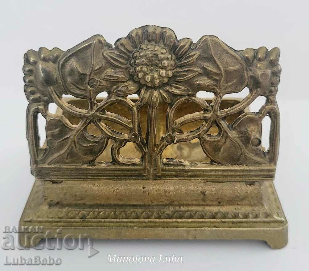 Auction Art Nouveau brass stamp box. Auction Art Nouveau brass stamp box.