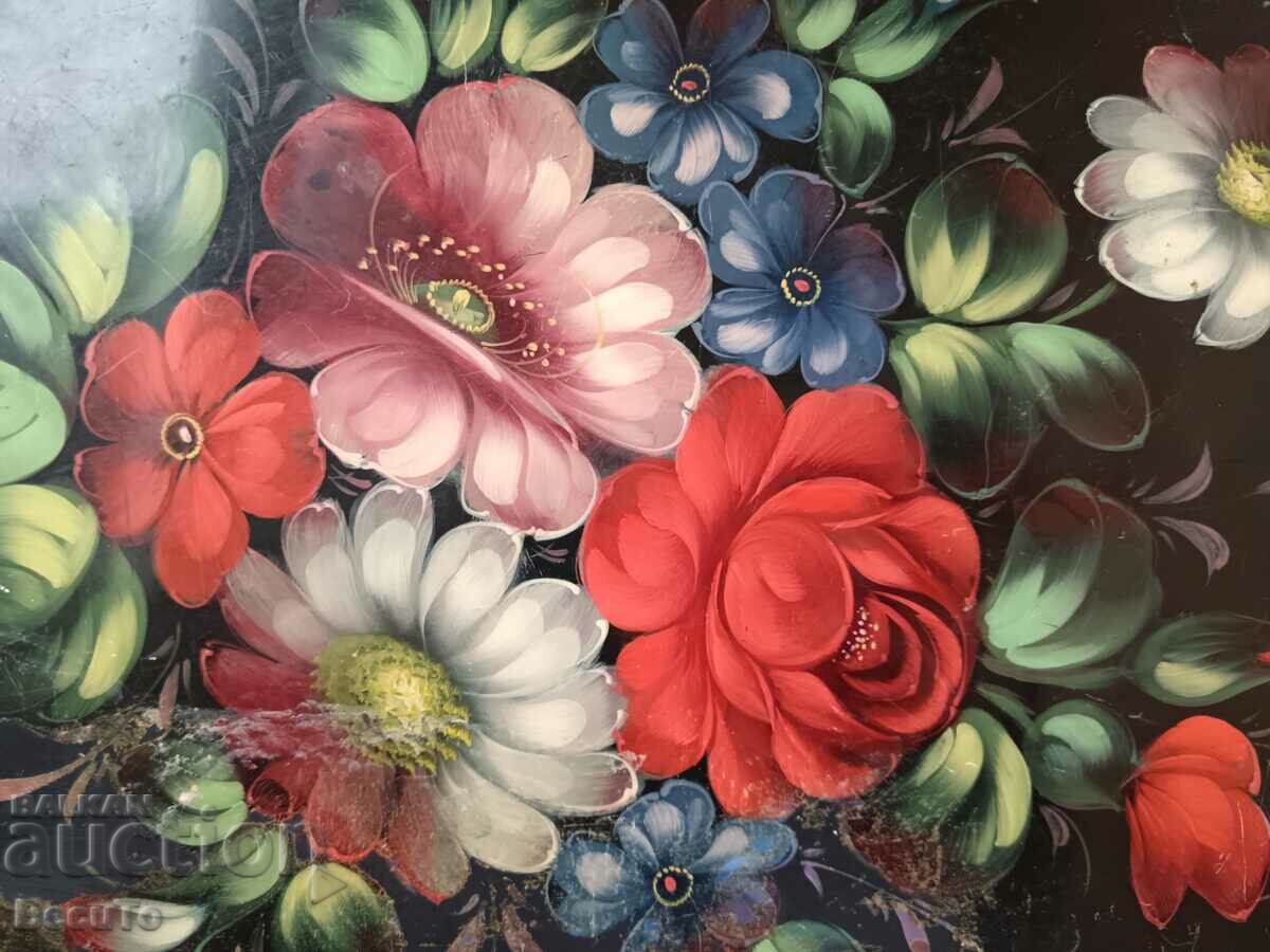 Руски антикварен поднос, СССР, маркировка, ръчно рисуван с цена 40.00 лв. | € 20.45 Руски антикварен поднос, СССР, маркировка, ръчно рисуван с цена 40.00 лв. | € 20.45