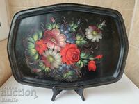 Russian antique tray, USSR, marked, hand painted