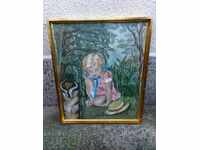 . LARGE PAINTED PICTURE FRAME SIGNED GIRL PAINTING