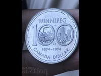 Καναδάς 1 δολάριο 1974 100 χρόνια Winnipeg Silver