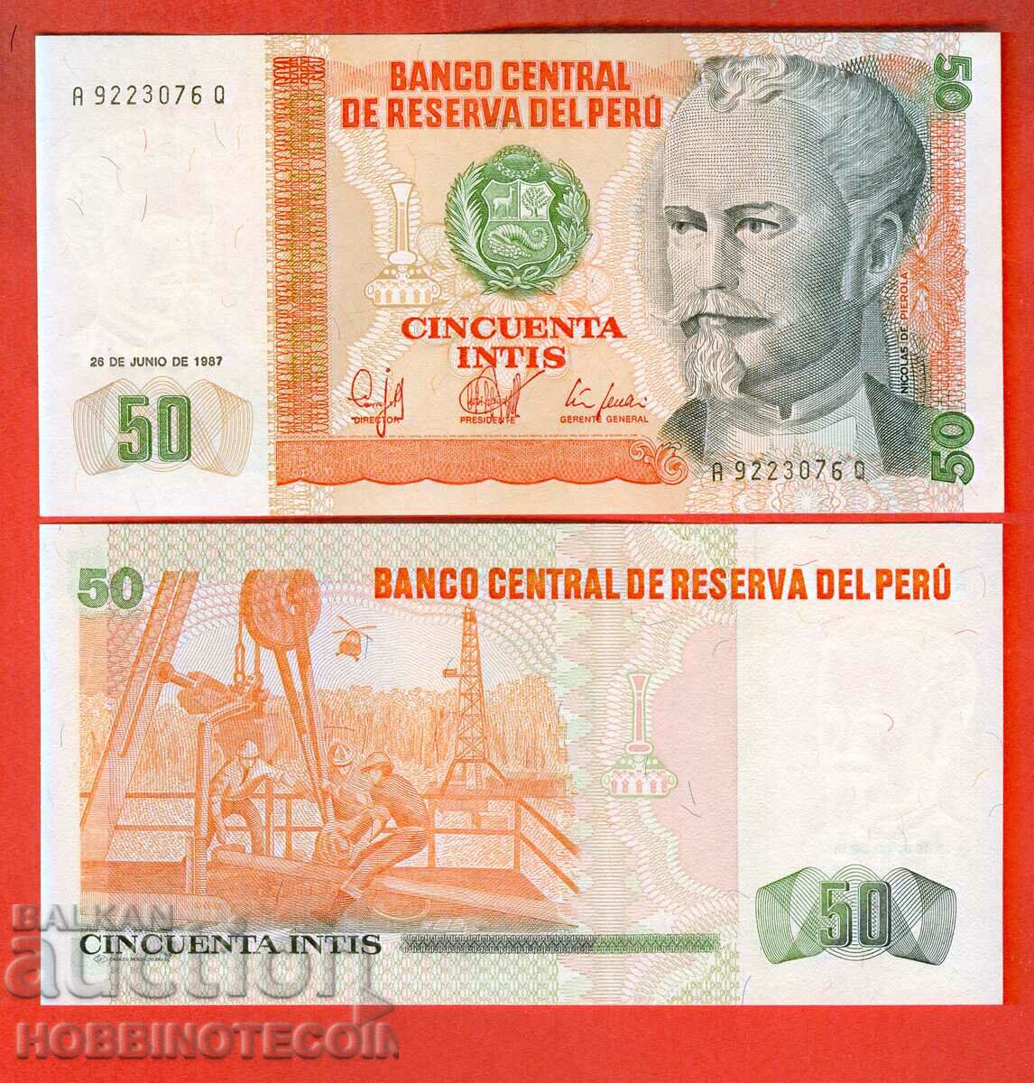 PERU PERU 50 Intis - numărul - numărul 1987 NOU UNC