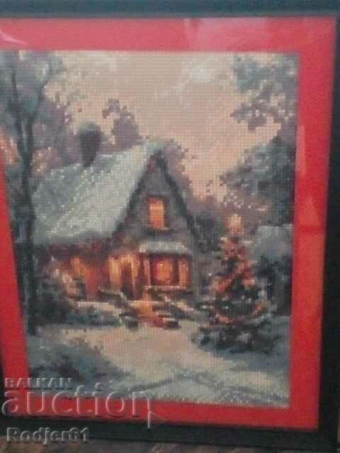 TAPESTRY, puzzle, diamond bead painting - house in winter