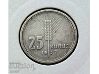 Turkey 25 kurusha 1937 silver